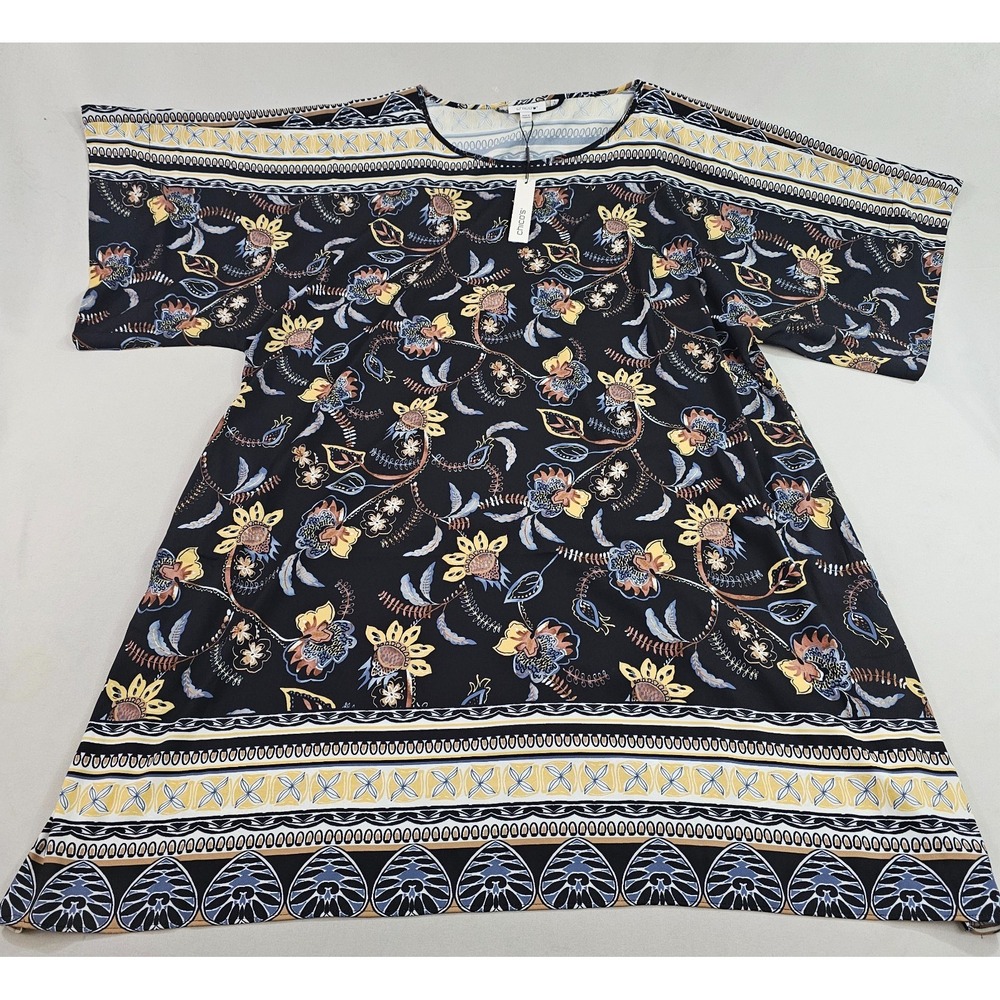 Chico's dress womens 4 US black floral polyester black multi short sleeve